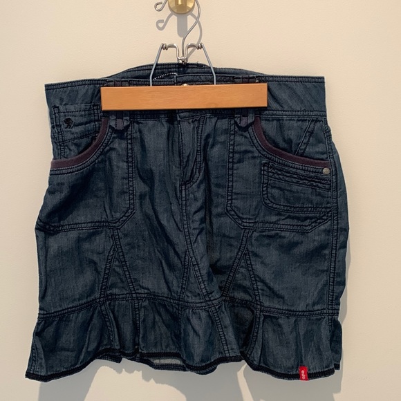 90s ay2K EDC Esprit denim jean skirt with pleats/ruffles size 6 - Picture 1 of 5